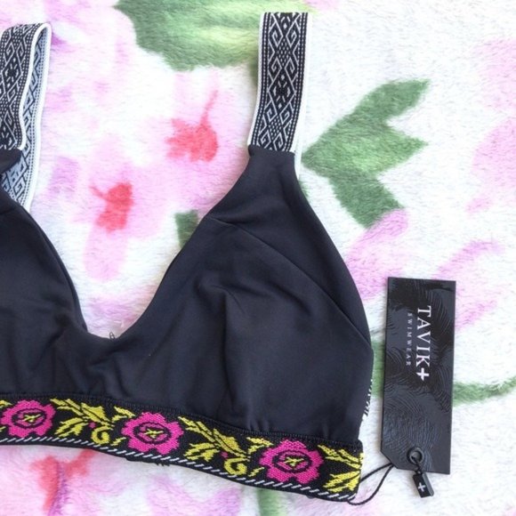 Deneuve Black Scoop Neck Embroidered Swim Top - Picture 5 of 6